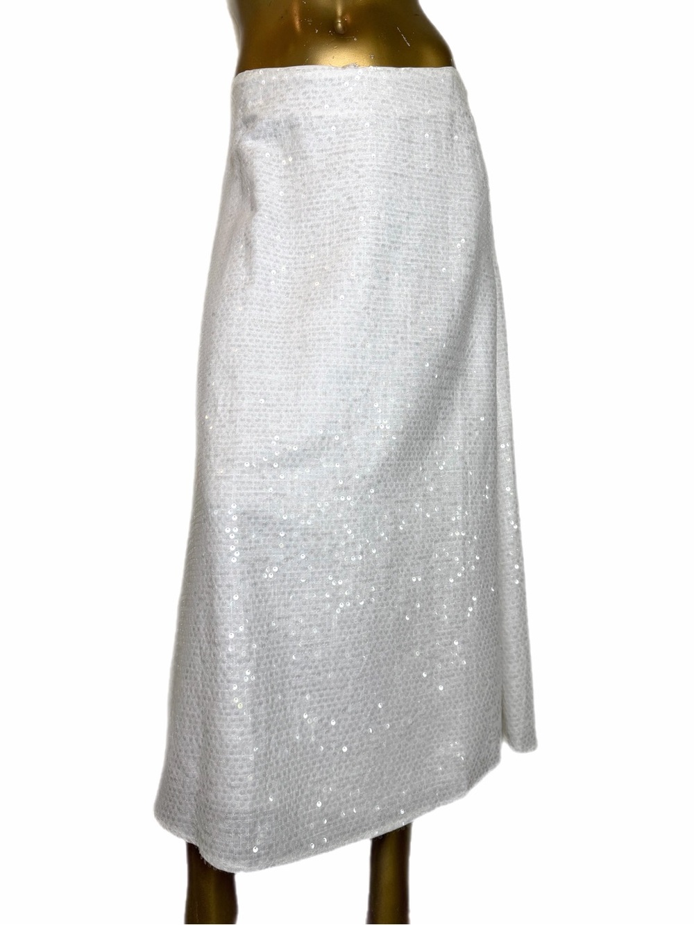 LOFT NWT White Sequin Viscose/Linen Blend A-Line Midi Skirt Size 8